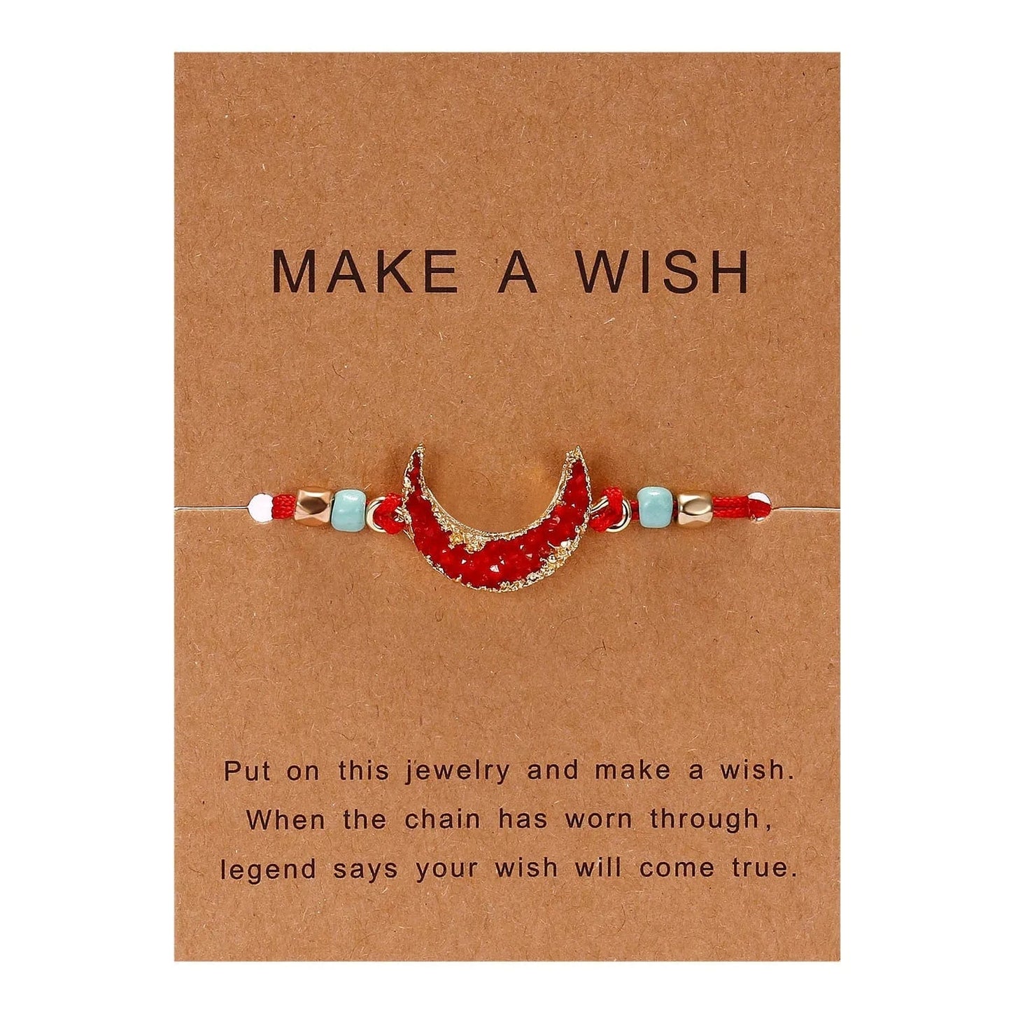 Friendship Women Make A Wish Crystal Natural Stone Quartz  Bracelet Stars Moon Gold Alloy Adjustable Paper Card  Bracelet
