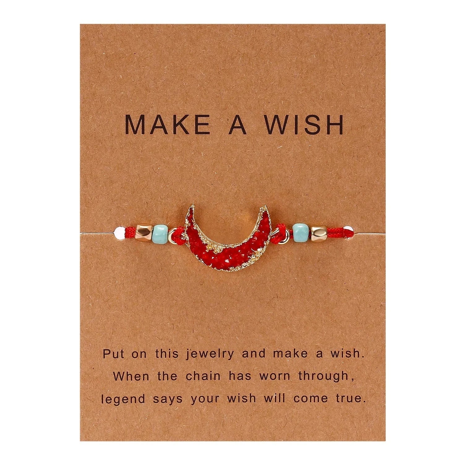 Friendship Women Make A Wish Crystal Natural Stone Quartz  Bracelet Stars Moon Gold Alloy Adjustable Paper Card  Bracelet