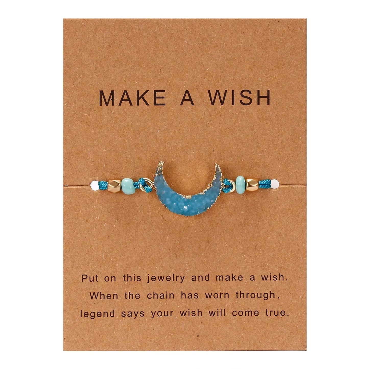 Friendship Women Make A Wish Crystal Natural Stone Quartz  Bracelet Stars Moon Gold Alloy Adjustable Paper Card  Bracelet