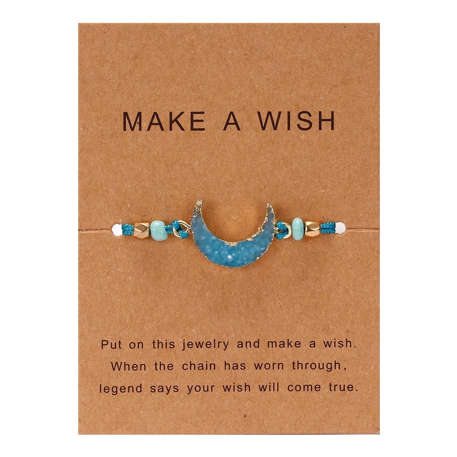 Friendship Women Make A Wish Crystal Natural Stone Quartz  Bracelet Stars Moon Gold Alloy Adjustable Paper Card  Bracelet