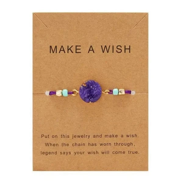 Friendship Women Make A Wish Crystal Natural Stone Quartz  Bracelet Stars Moon Gold Alloy Adjustable Paper Card  Bracelet