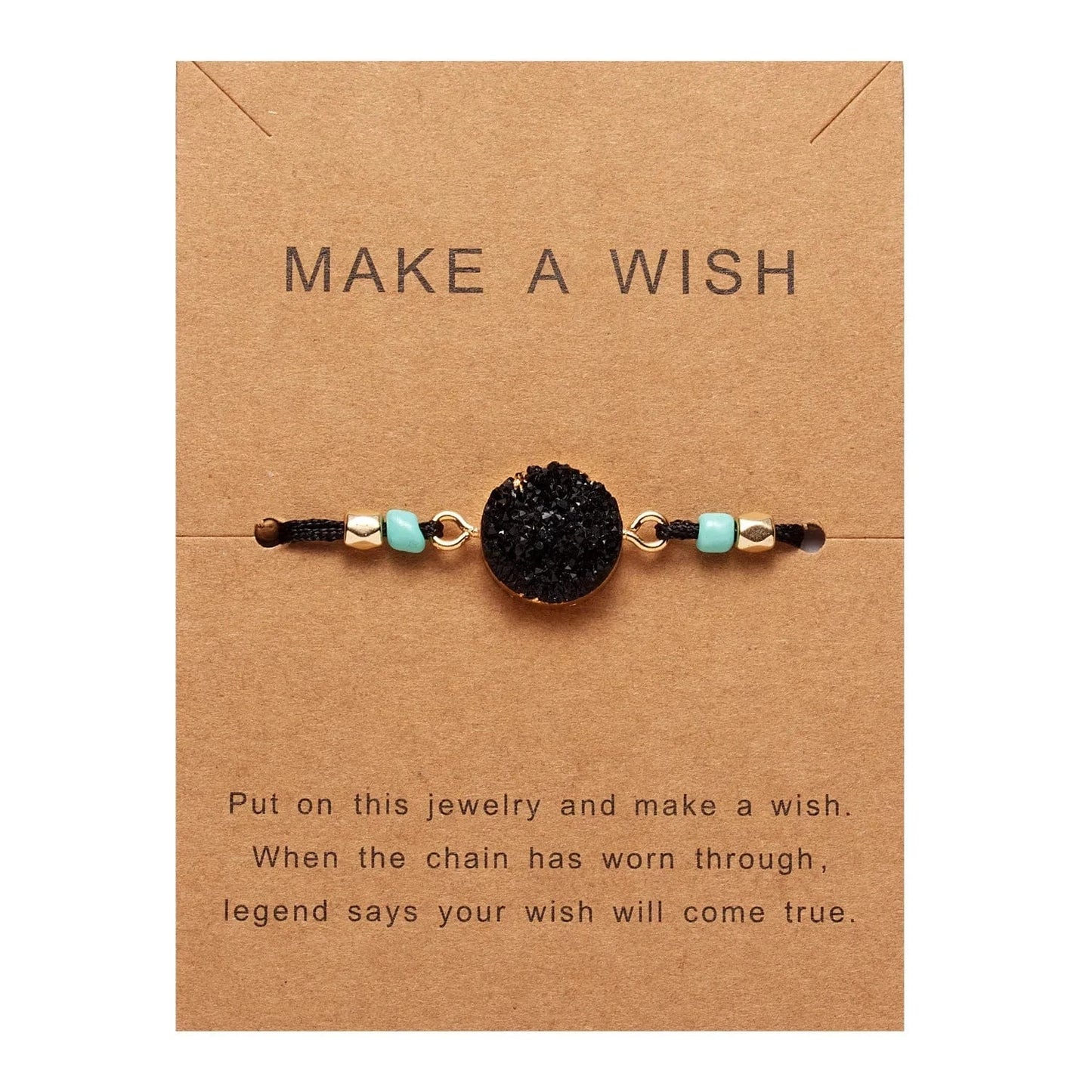 Friendship Women Make A Wish Crystal Natural Stone Quartz  Bracelet Stars Moon Gold Alloy Adjustable Paper Card  Bracelet