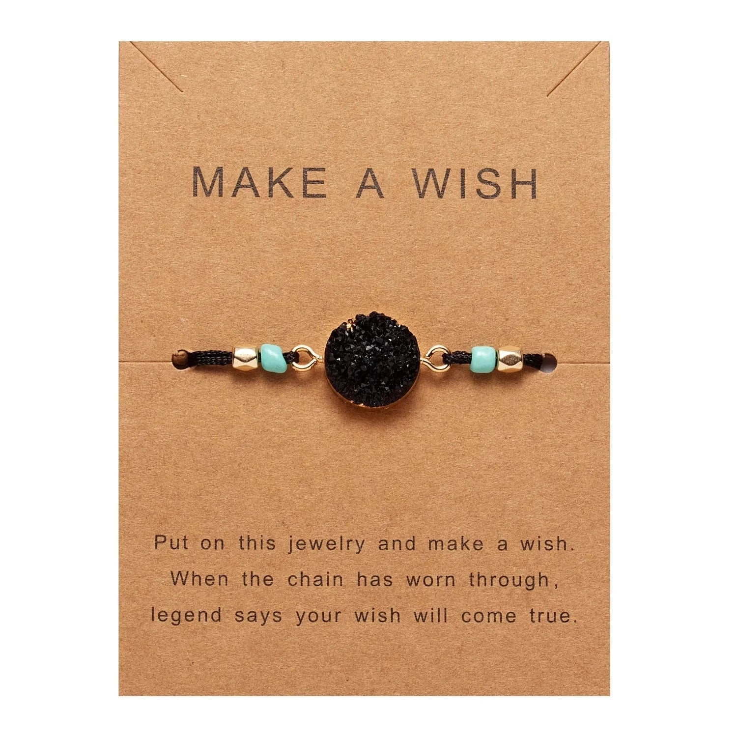 Friendship Women Make A Wish Crystal Natural Stone Quartz  Bracelet Stars Moon Gold Alloy Adjustable Paper Card  Bracelet