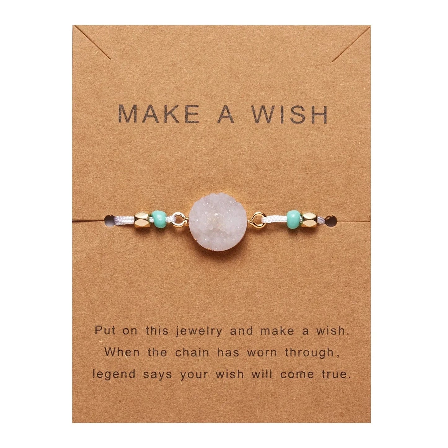Friendship Women Make A Wish Crystal Natural Stone Quartz  Bracelet Stars Moon Gold Alloy Adjustable Paper Card  Bracelet