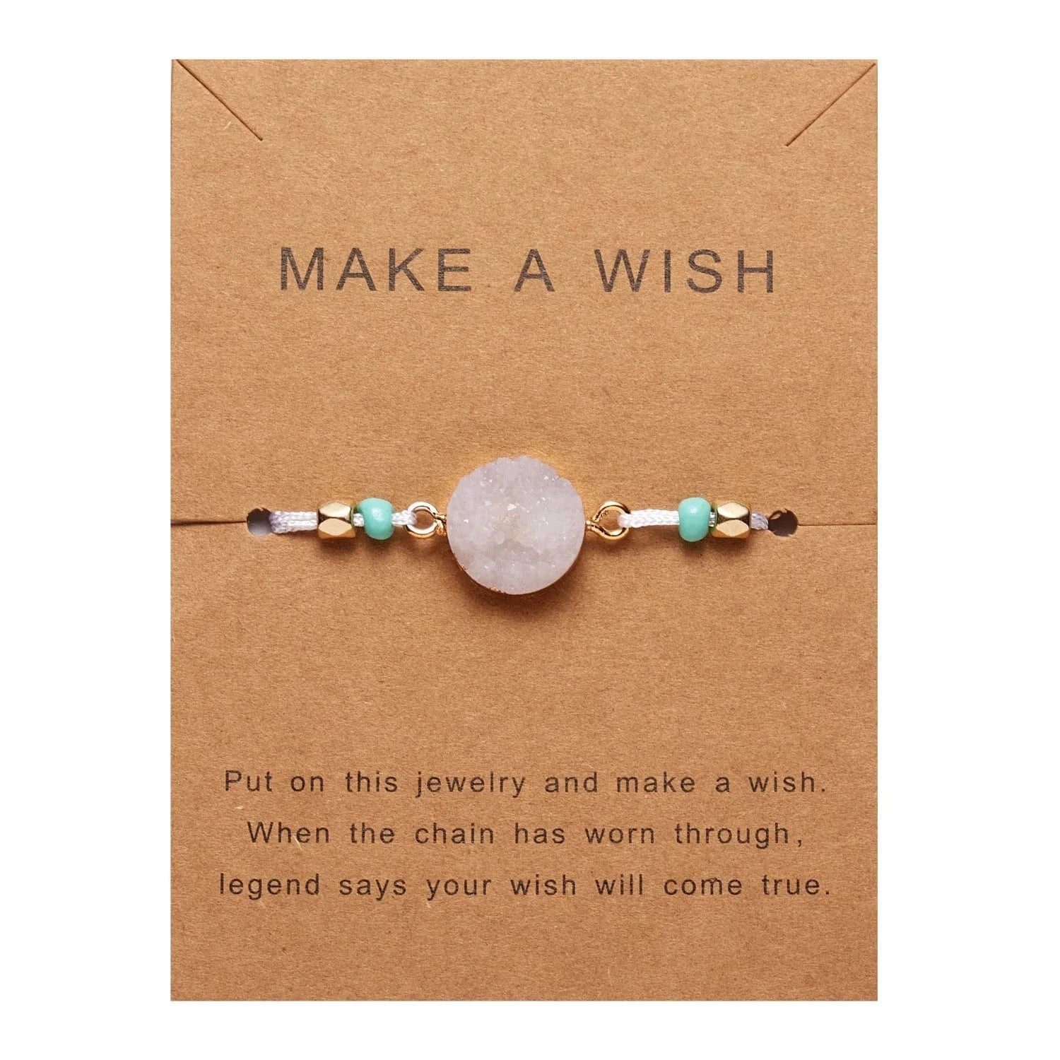 Friendship Women Make A Wish Crystal Natural Stone Quartz  Bracelet Stars Moon Gold Alloy Adjustable Paper Card  Bracelet