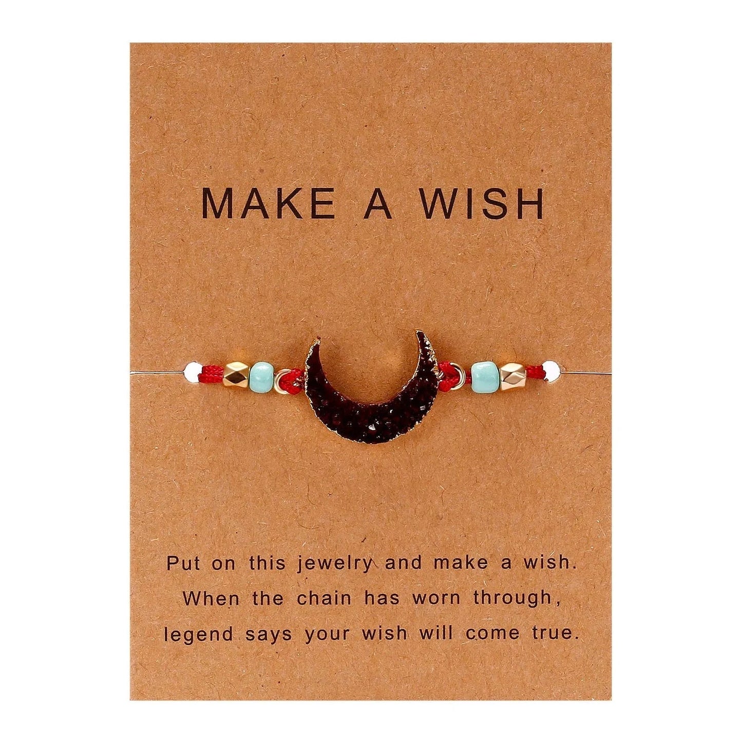 Friendship Women Make A Wish Crystal Natural Stone Quartz  Bracelet Stars Moon Gold Alloy Adjustable Paper Card  Bracelet