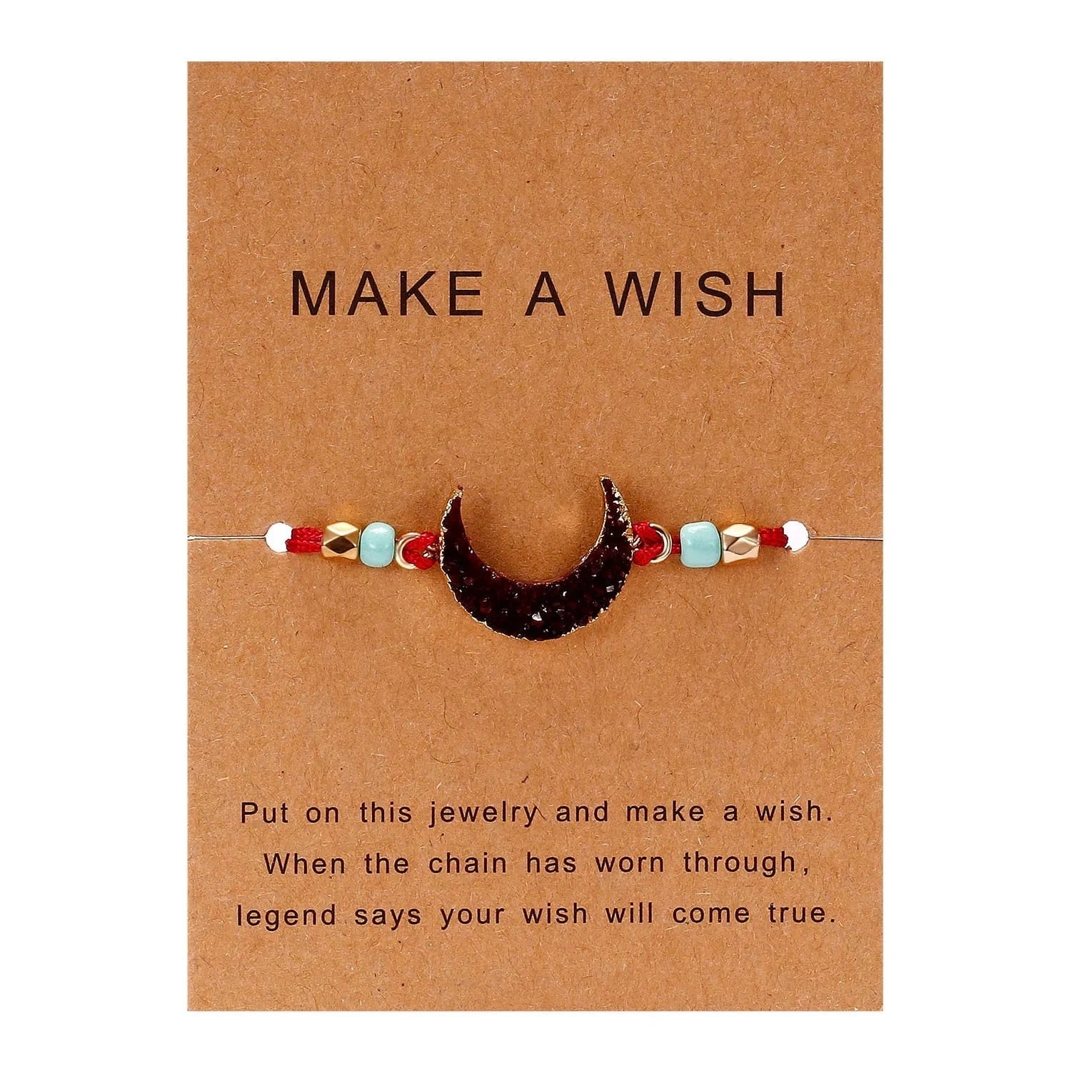 Friendship Women Make A Wish Crystal Natural Stone Quartz  Bracelet Stars Moon Gold Alloy Adjustable Paper Card  Bracelet