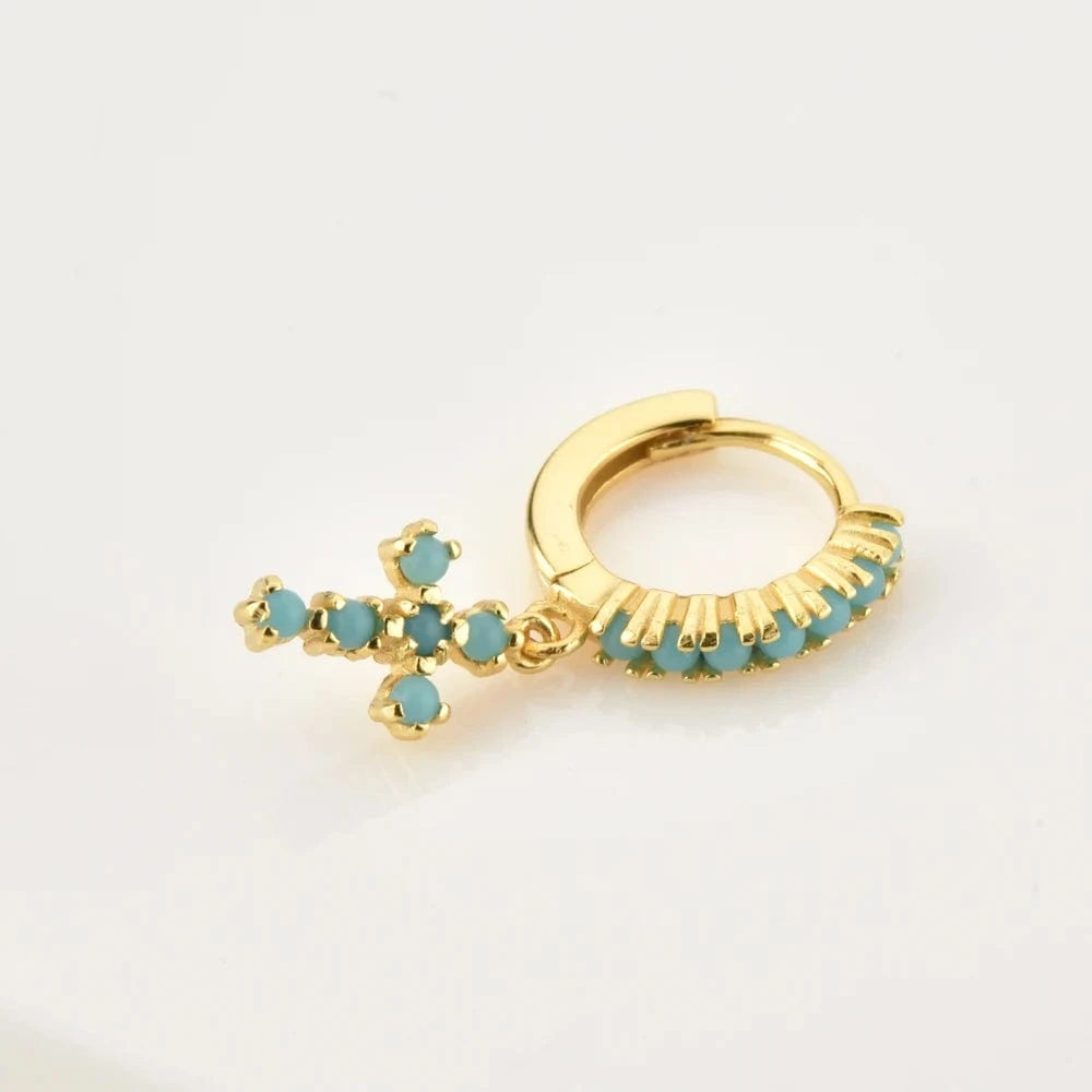 FUAMAY Western Turquoise Jewelry Sets Natural Blue Turquoise Stone Cross Statement Necklace Earrings Rings