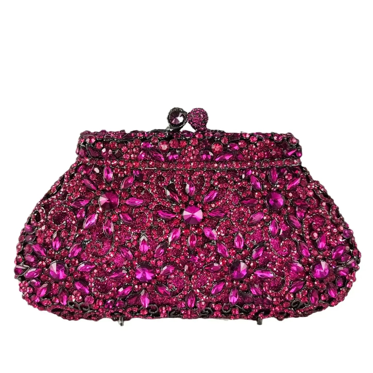 fuchsia 14 / Mini Size / CHINA Boutique De FGG (in stock) Flower Crown Clutch Silver Crystal Evening Handbag Women Party Prom Bag Bridal Clutches Wedding Purse
