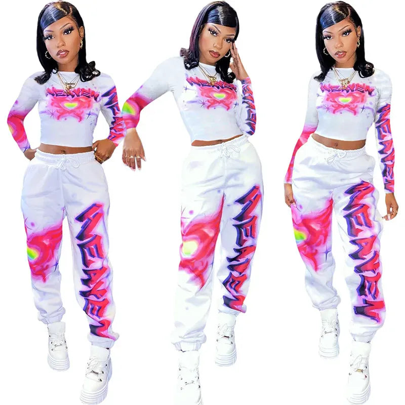 Fuchsia / XXL High Quality 2 Piece Outfit for Women Set  Casual Sweat Suit Crop Sweatpant Joggers Tracksuit Fall Clothes Wholesale Dropshpping