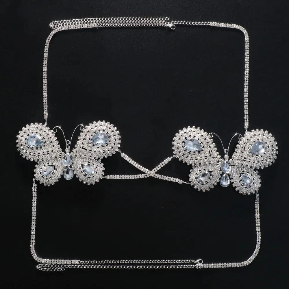 Full Diamond Butterfly Chest Chain Sexy Body Chain Crystal Big Butterfly Body Jewelry for Women