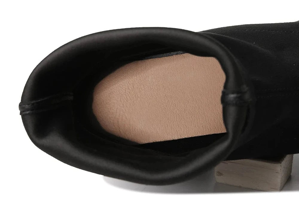 full grain cow genuine leather Square toe socks boots with square heels women boots