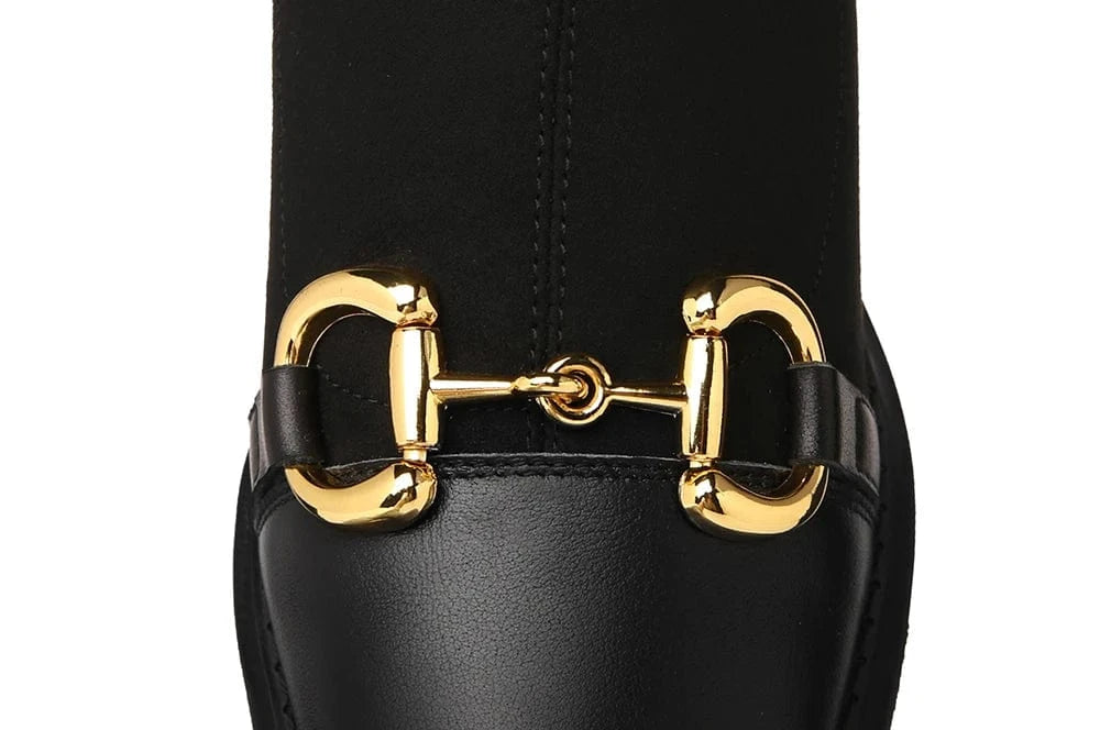 full grain cow genuine leather Square toe socks boots with square heels women boots