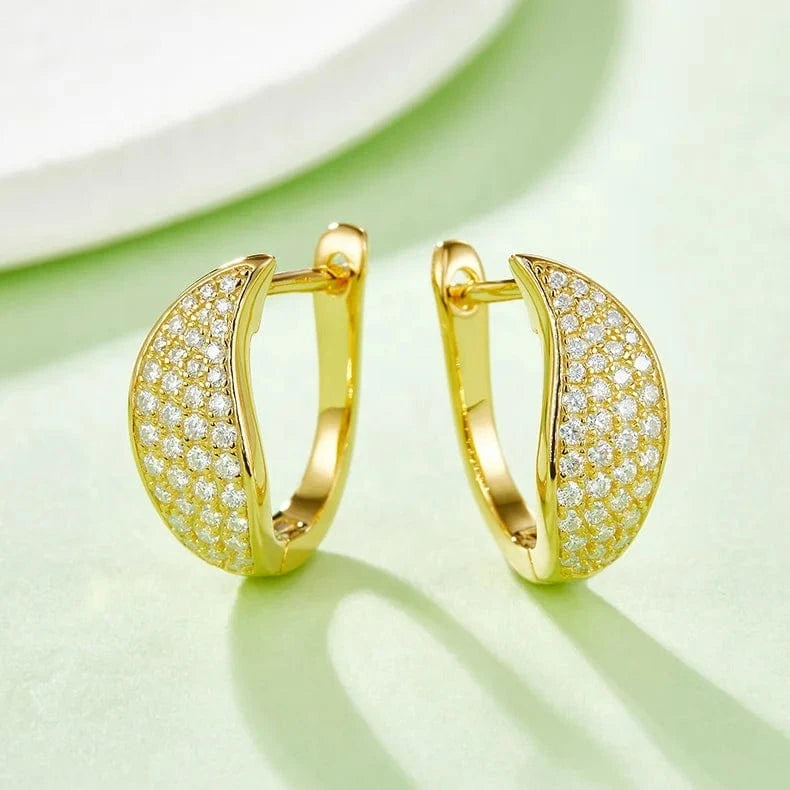 Fully paved vvs moissanite huggie earrings women 925 silver white/rose/yellow gold plated hip hop earrings moissanite jewelry