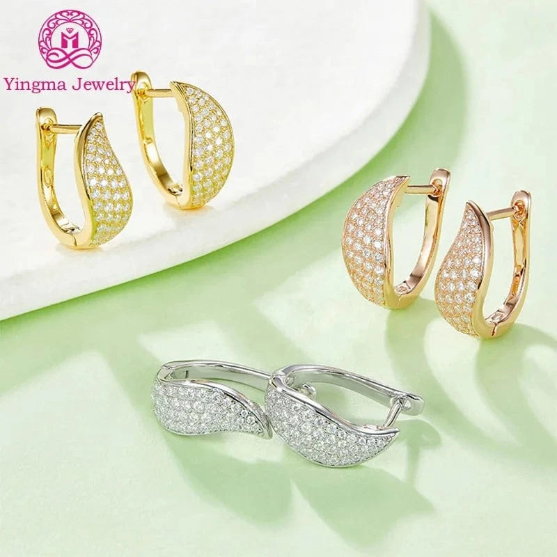 Fully paved vvs moissanite huggie earrings women 925 silver white/rose/yellow gold plated hip hop earrings moissanite jewelry
