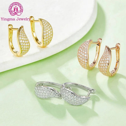 Fully paved vvs moissanite huggie earrings women 925 silver white/rose/yellow gold plated hip hop earrings moissanite jewelry