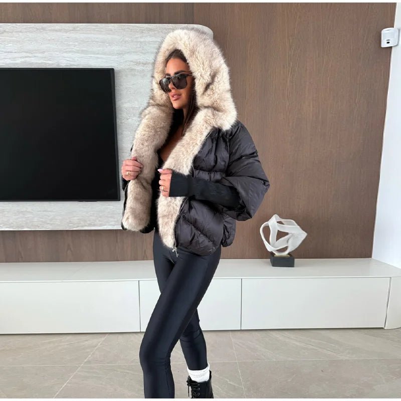 Fur Coat With Elegant Fur Collar Thick Puffer Vintage Style - SN Wigs & More