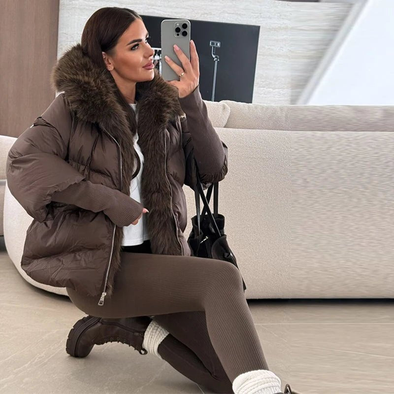 Fur Coat With Elegant Fur Collar Thick Puffer Vintage Style - SN Wigs & More