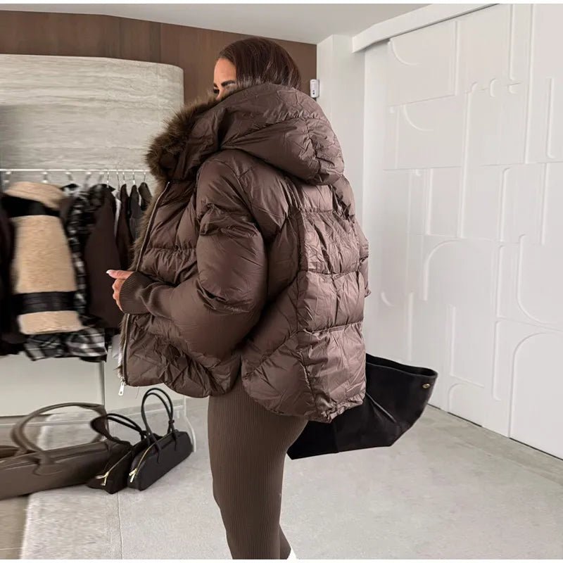 Fur Coat With Elegant Fur Collar Thick Puffer Vintage Style - SN Wigs & More