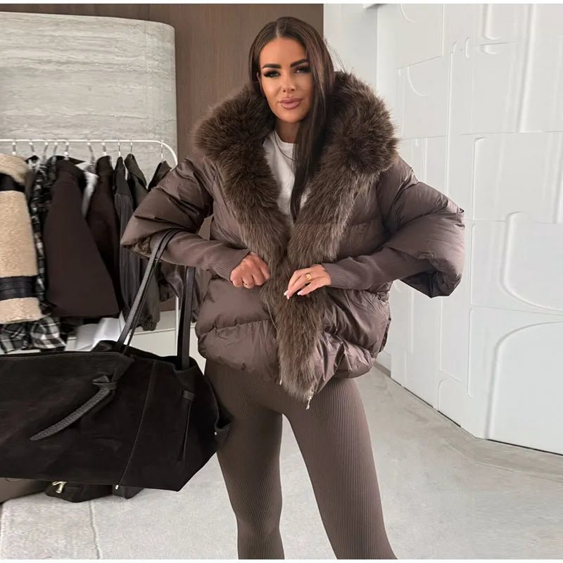 Fur Coat With Elegant Fur Collar Thick Puffer Vintage Style - SN Wigs & More