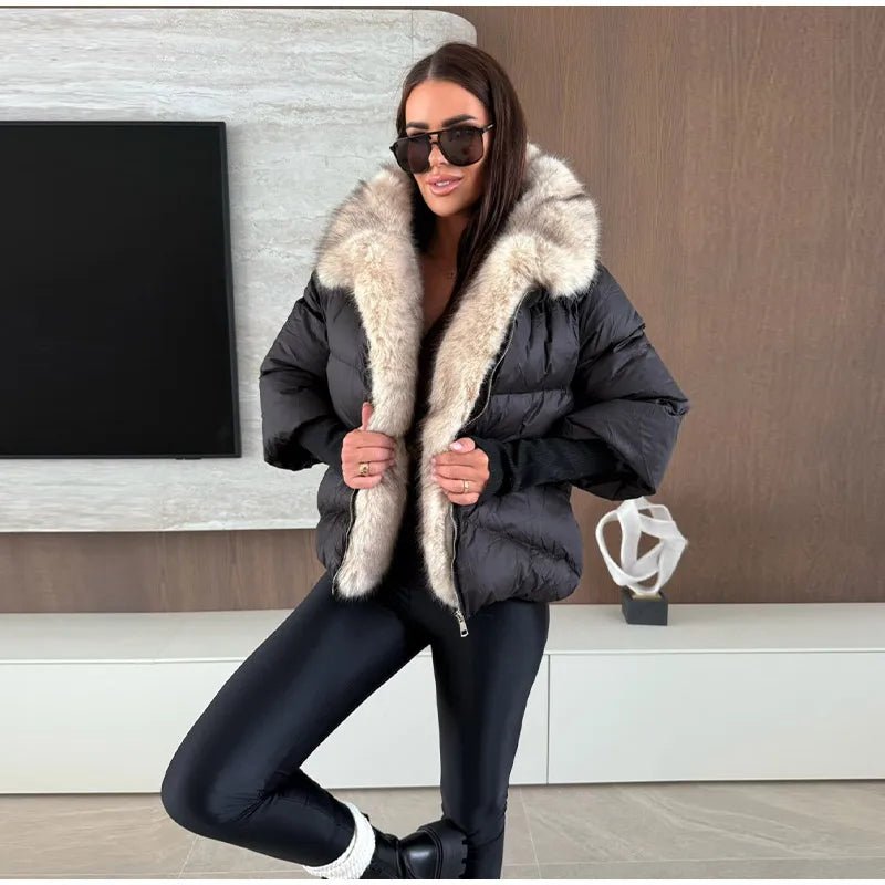 Fur Coat With Elegant Fur Collar Thick Puffer Vintage Style - SN Wigs & More