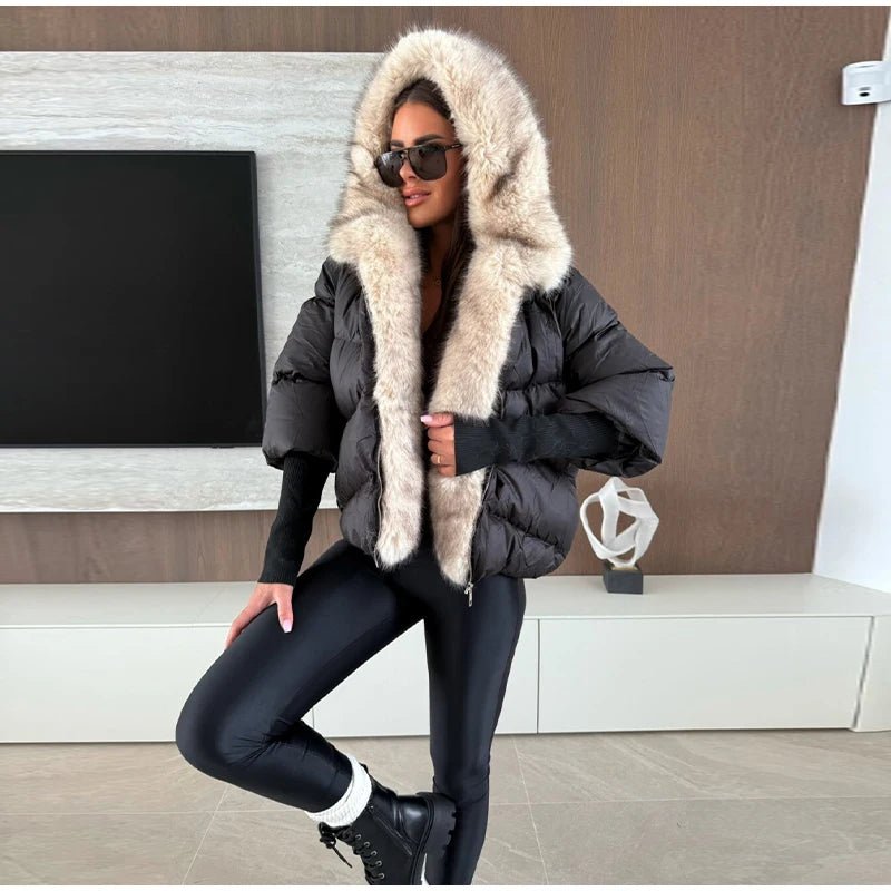 Fur Coat With Elegant Fur Collar Thick Puffer Vintage Style - SN Wigs & More