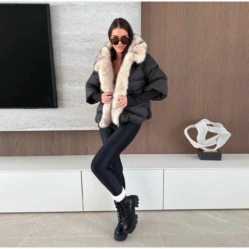 Fur Coat With Elegant Fur Collar Thick Puffer Vintage Style - SN Wigs & More
