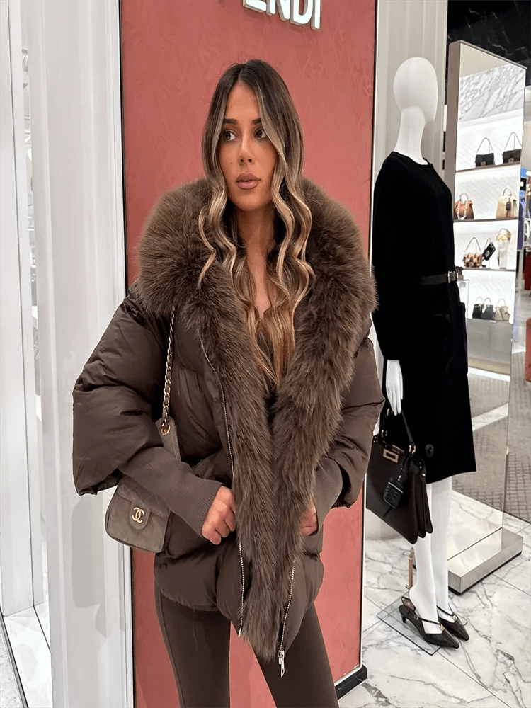 Fur Coat With Elegant Fur Collar Thick Puffer Vintage Style - SN Wigs & More