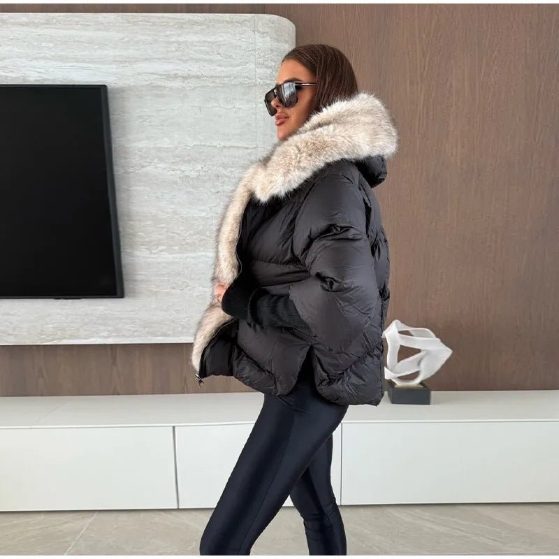 Fur Coat With Elegant Fur Collar Thick Puffer Vintage Style - SN Wigs & More