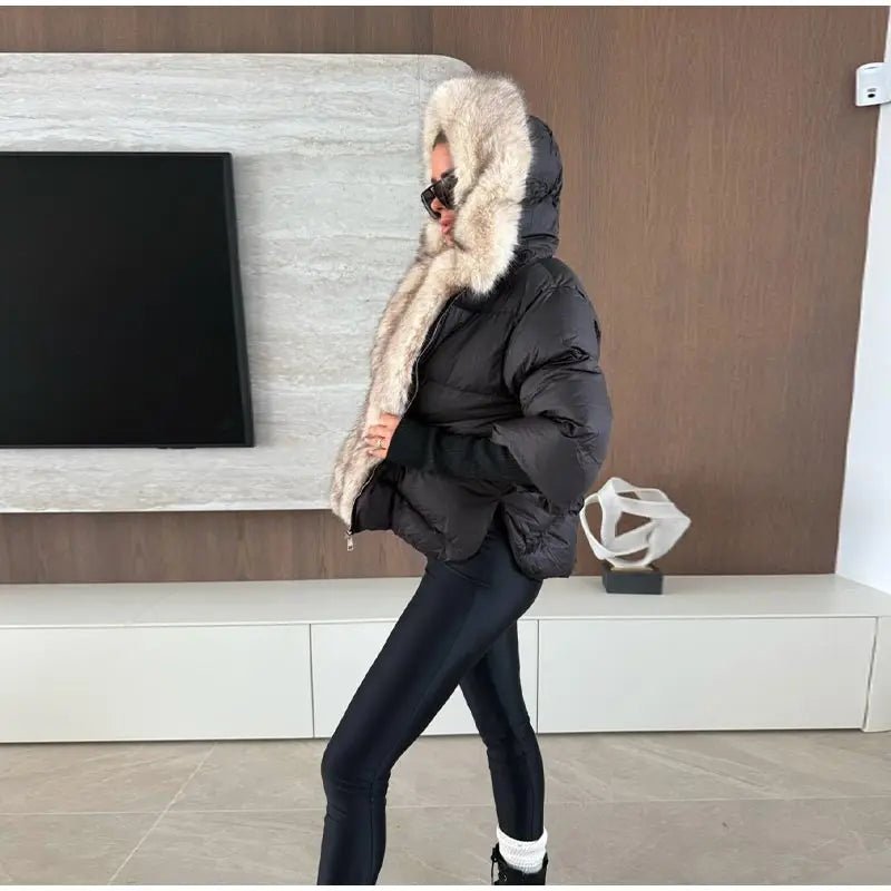 Fur Coat With Elegant Fur Collar Thick Puffer Vintage Style - SN Wigs & More