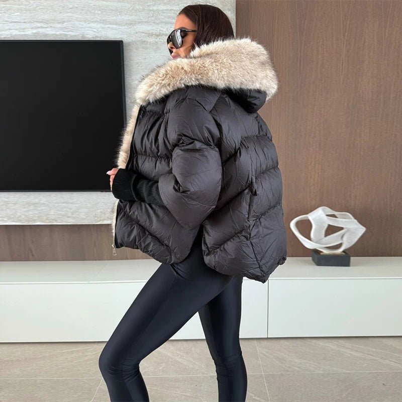 Fur Coat With Elegant Fur Collar Thick Puffer Vintage Style - SN Wigs & More