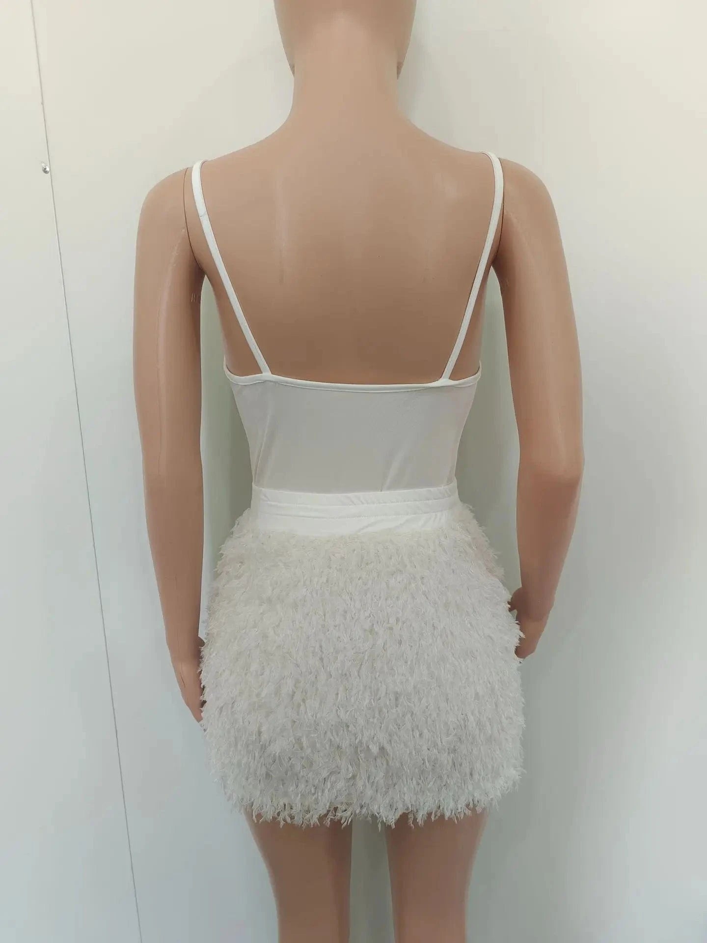 Furry Skirt Sets with Bodysuit Top Women 2 Piece Outfits 2023 Feather Mini Skirt Sexy 2 Pieces Set Street Women Suit Set Skirt