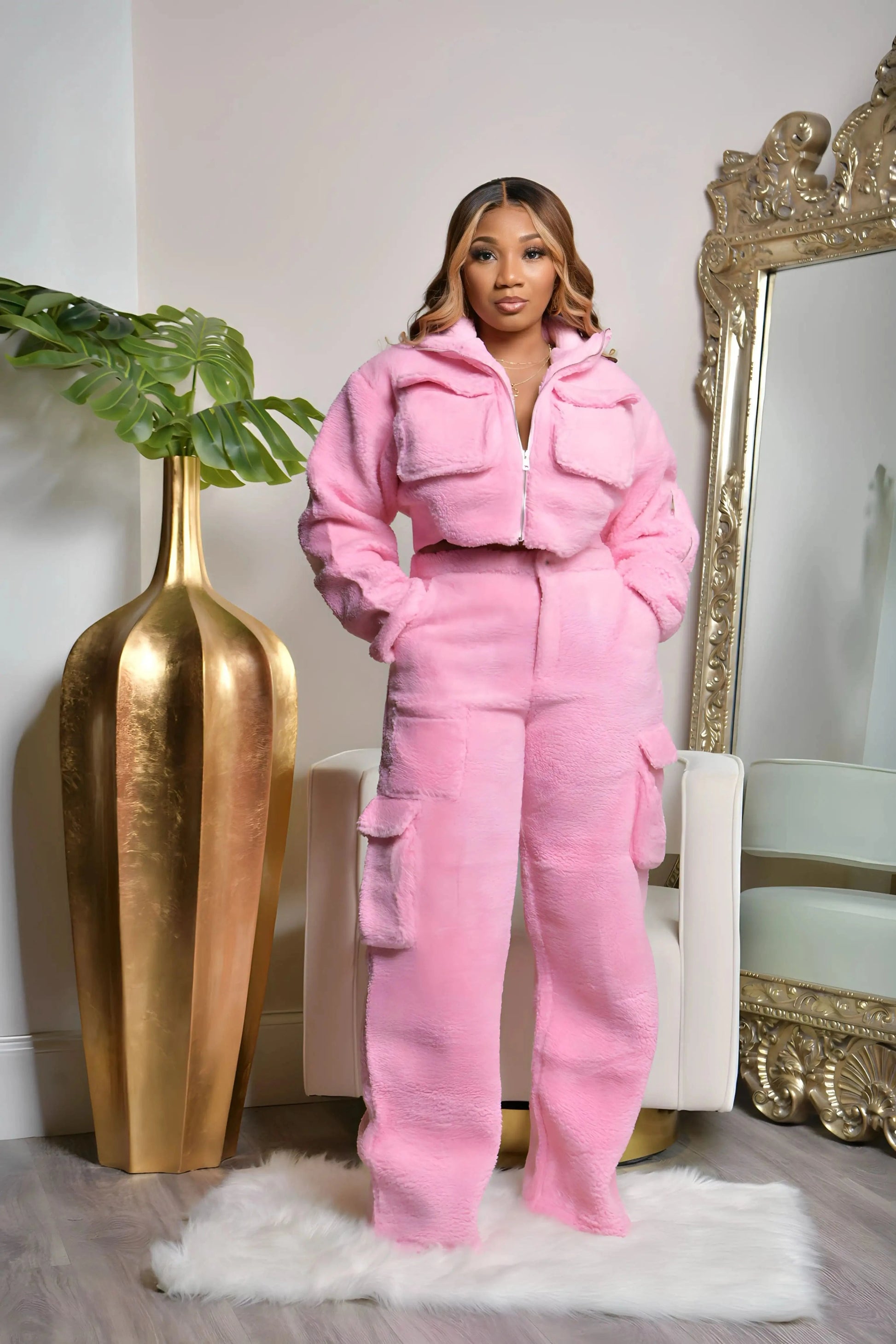Fuzzy Lounge Wear Set Warm Thick Fleece Jogger Set Women Woman Winter Fleece Sweat Suit Female Cargo Pants Sets