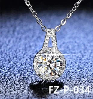FZ-P-034 925 Sterling Silver Pendant 6.5mm 5mm White Round Moissanite DIamond Fashion Jewelry Pendants Charms