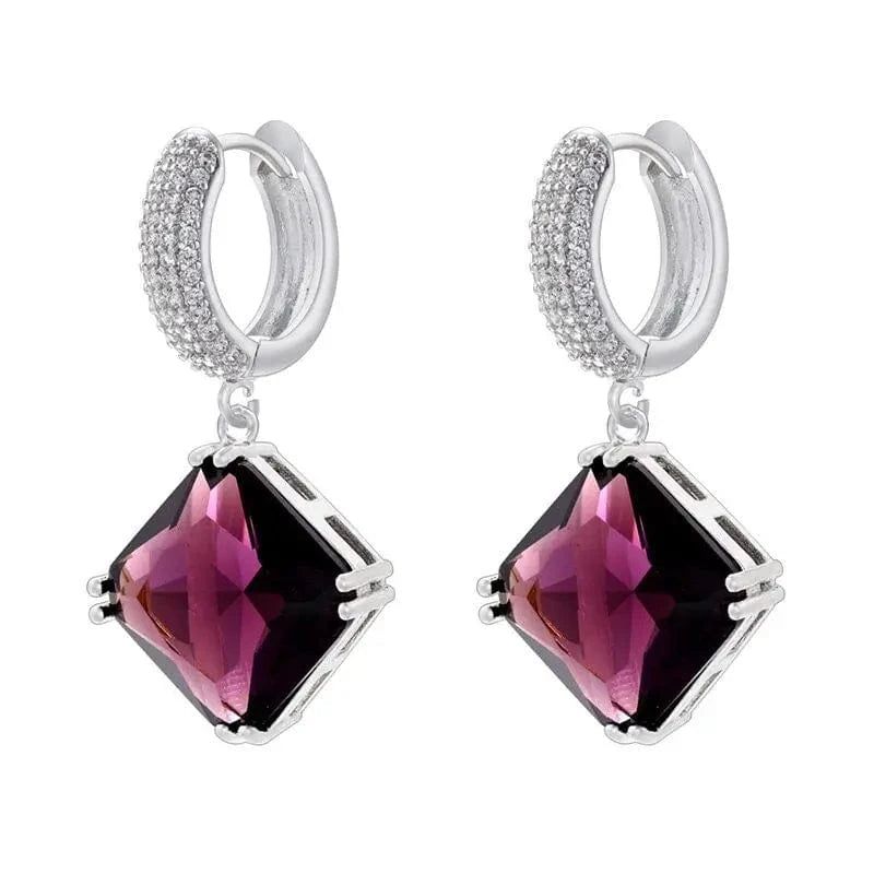 G Luxury Multi Color Geometric Crystal Zircon Square Drop Earrings White Gold Plated CZ Chunky Hoop Earrings Girls Ladies Jewelry