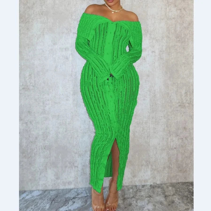 G0654 Wholesale spring 2024 boutique clothes sexy wave casual dresses off shoulder long sleeve dress elegant women's dresses