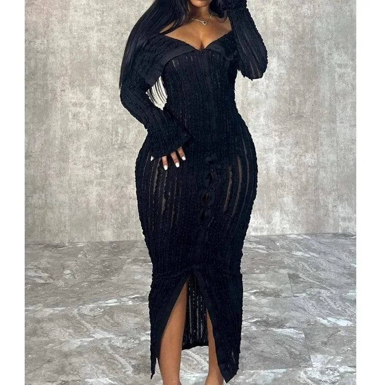 G0654 Wholesale spring 2024 boutique clothes sexy wave casual dresses off shoulder long sleeve dress elegant women's dresses