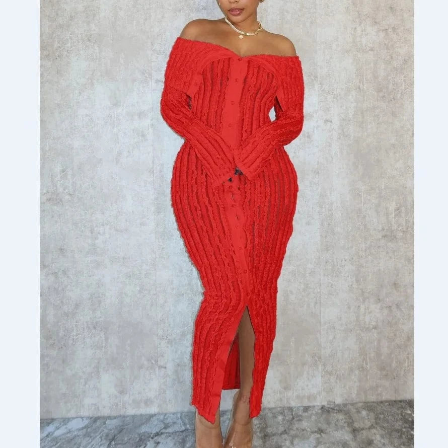 G0654 Wholesale spring 2024 boutique clothes sexy wave casual dresses off shoulder long sleeve dress elegant women's dresses