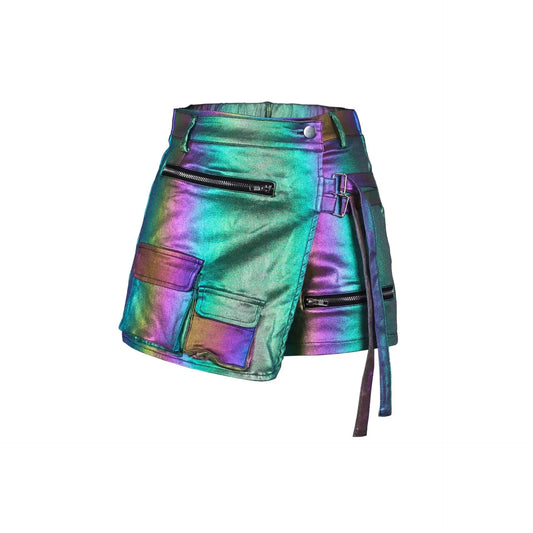 G0659 New collection wholesale 2024 summer girls shorts Mini Shiny PU leather short for women A-line cargo pocket women's shorts
