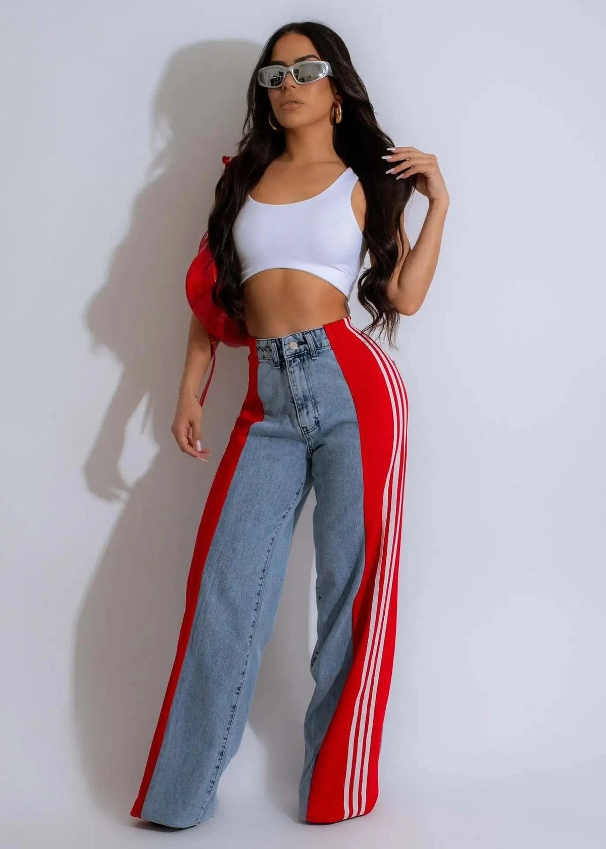 G0668-8 / XL Wide Leg Jeans Cargo Pants Sexy Women High Waist Elegant Streetwear Denim Casual Straight Trousers