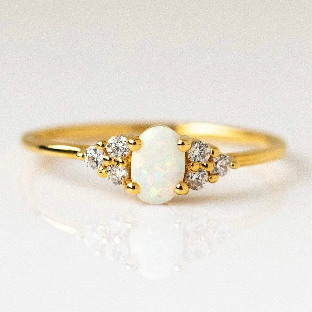 G60101421706C gold,7# wholesale fashion jewelry 925 sterling silver oval shaped opal zircon gold plated rings for women