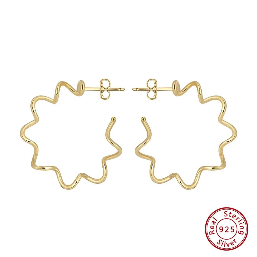 GAE01-14K BGAE01 RINNTIN 925 Sterling Silver Gold Plated Wave Flower Hoops