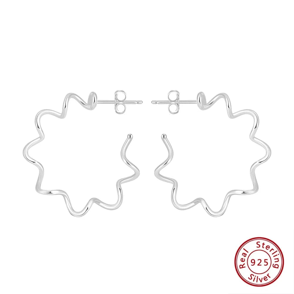 GAE01-P BGAE01 RINNTIN 925 Sterling Silver Gold Plated Wave Flower Hoops
