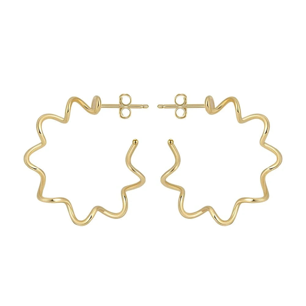 GAE01 RINNTIN 925 Sterling Silver Gold Plated Wave Flower Hoops