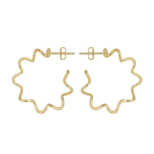 GAE01 RINNTIN 925 Sterling Silver Gold Plated Wave Flower Hoops