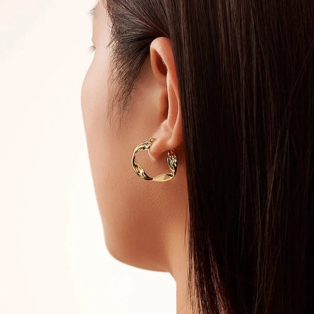GAE02 RINNTIN Fashion Jewelry Delicate Water Wave 925 Silver Ribbing Twist Extra Large Hoop Earrings