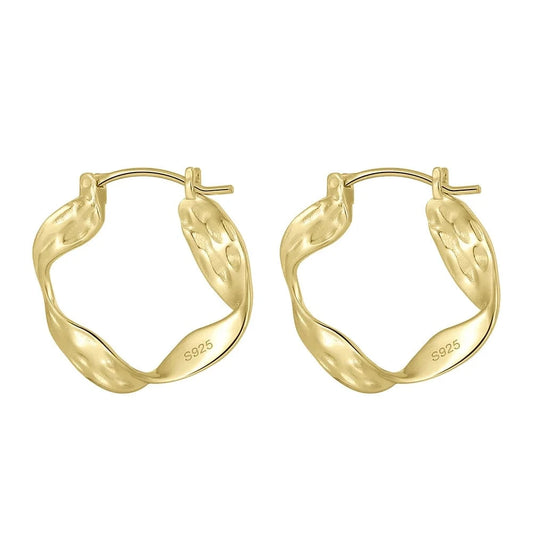 GAE02 RINNTIN Fashion Jewelry Delicate Water Wave 925 Silver Ribbing Twist Extra Large Hoop Earrings