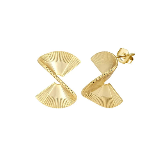 GAE03 RINNTIN Luxury Jewelry Geometric Texture 925 Sterling Silver Statement 14K Gold Plated Stud Earrings