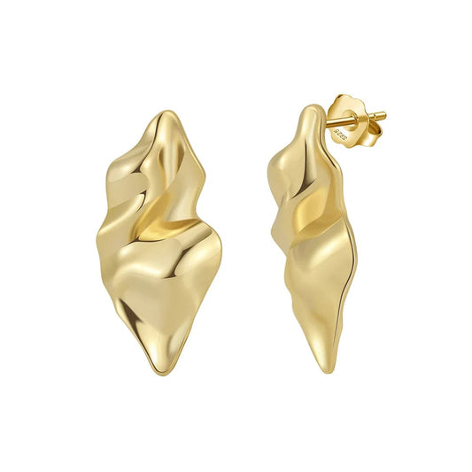 GAE04 RINNTIN Minimalist Fashion Silver 14K Gold Plated Irregular Hammer Stud Earrings Women Designer Chunky Earring Jewelry