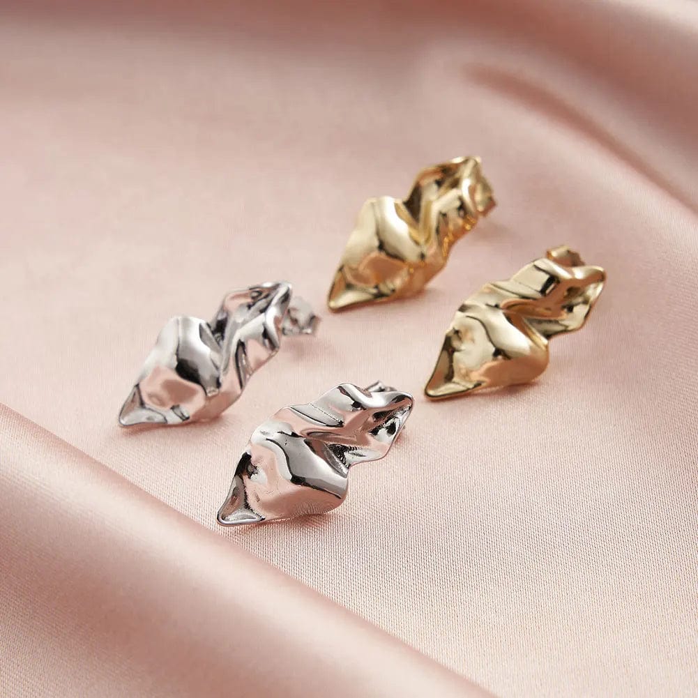 GAE04 RINNTIN Minimalist Fashion Silver 14K Gold Plated Irregular Hammer Stud Earrings Women Designer Chunky Earring Jewelry